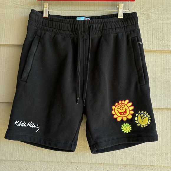 Keith Haring X Shoe Palace Mens Sweat Shorts Large Black Heart Logo Drawstring M - Picture 1 of 8